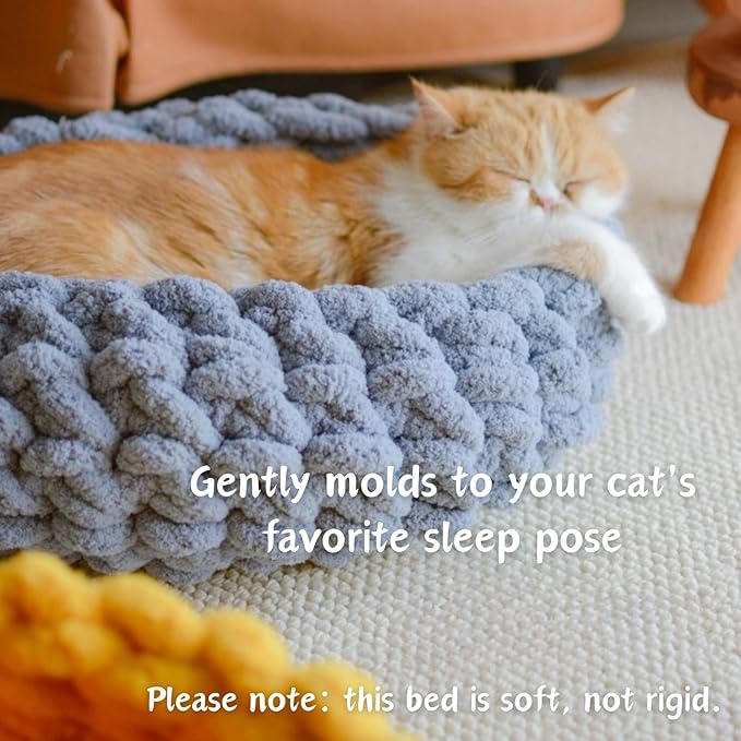 Cat Nest Bed – Premium Handwoven Washable Extra Soft Round Cave House for Indoor Kitten & Kitty, Small & Large (Cloud White,Medium)