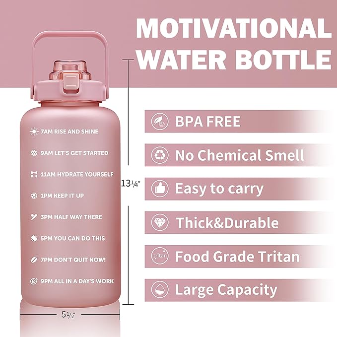 64oz,100oz,128oz Large Motivational Water Bottle with Time Marker, Leakproof & BPA Free Half Gallon Big Water Bottle with Straw Handle Tritan Frosted Water Jug for Gym,Fitness,Outdoor Sports