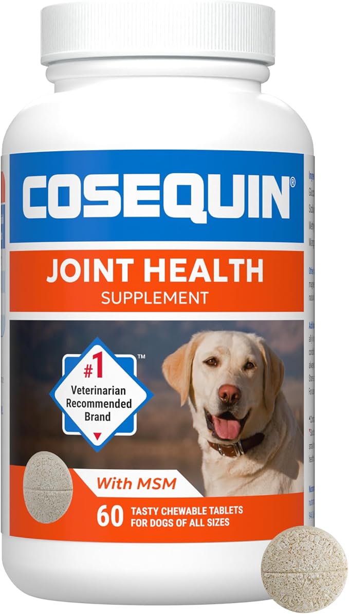 Nutramax Cosequin Maximum Strength Joint Health Supplement for Dogs - With Glucosamine, Chondroitin, and MSM, 60 Chewable Tablets