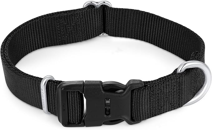 Mikivery Nylon Dog Collar with Quick Release Buckle Soft Adjustable Sturdy for Small Medium Large Dogs Black,L