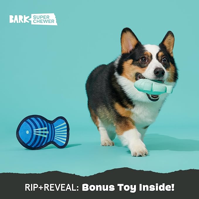 Barkbox Super Chewer Rad Herring Hard Core Toy with Rip Away Plush for Aggressive Chewers, Medium