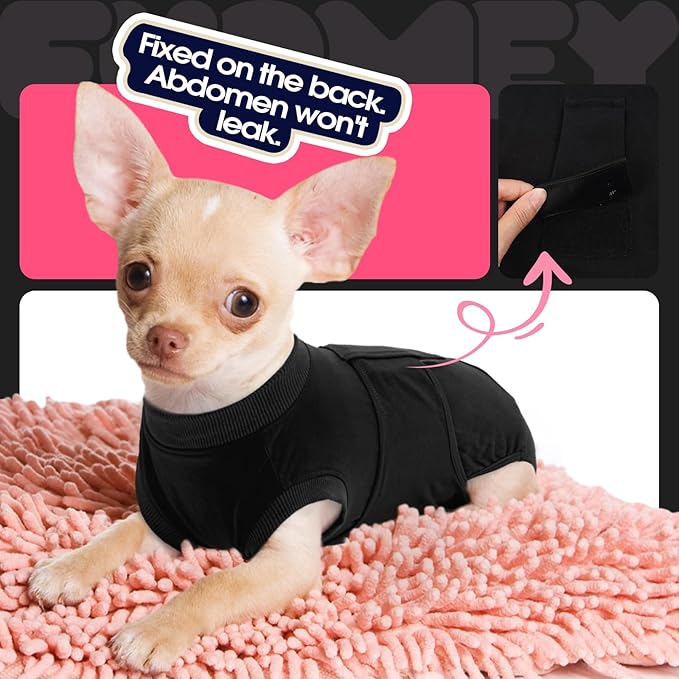 FUAMEY Dog Recovery Suit Male,Dogs Surgery Neuter Suits Puppy Spay Shirts for Female Protect Dog's Skin Anti Licking Abdominal Wounds Doggie Onesie Pet Bodysuit Alternative to Cone Black S