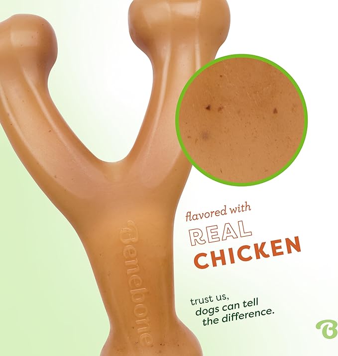 Benebone Wishbone Durable Dog Chew Toy for Aggressive Chewers, Real Chicken, Made in USA, Medium, for All Breed Sizes