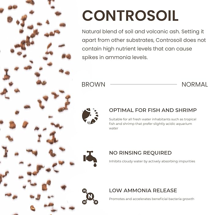 Ultum Nature Systems Controsoil - Freshwater Aqua Soil Substrate for Fish, Shrimp, Live Plant Propagation and Aquascaping - 6.8pH Low Ammonia, Volcanic Ash - Brown, Normal (3 Liter | 6LB)