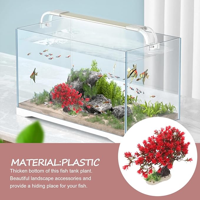BESTOYARD Fish Tank Decor Artificial Plastic Bonsai Tree, Red Aquarium Ornament for Fish Tanks, 11.81 X 9.05 X 3.93 Inches