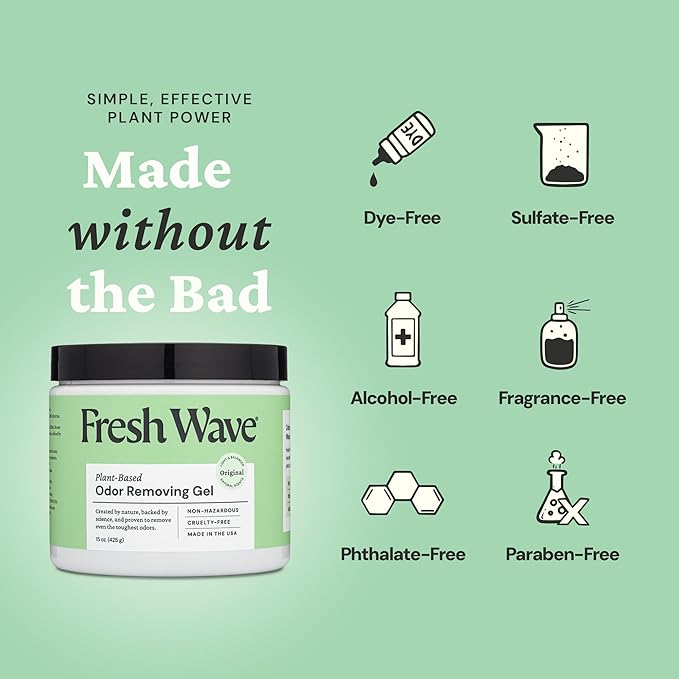 Fresh Wave Odor Removing Gel, 15 oz. - Odor Absorbers for Home, Safer Odor Relief, Natural Plant-Based Odor Eliminator, Every 15 oz. lasts 30-60 Days, For Cooking, Trash & Pets