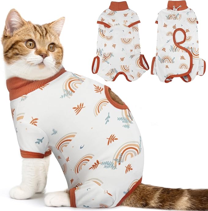 DENTRUN Cat Surgery Recovery Suit Female Male Soft Onesie, Kitten Surgical Collar Cone Alternative Shirt, Abdominal Wounds Anti-Licking Pajama for Small Pets Spay, Cat Body Suit Post Surgery