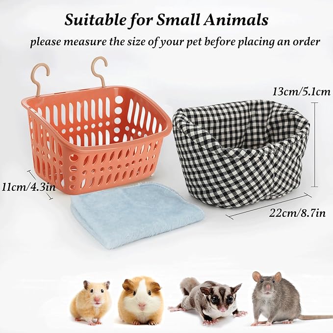 JWShang Rat Hammock for Cage - Chew Proof Warm Bed, Hanging Accessory for Small Animals, Mouse, Guinea Pig, Chinchilla, Sugar Glider (Small, Pink)