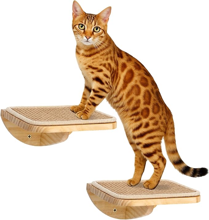 Wood Cat Wall Shelves with Sisal Mat – Cats Wall Furniture Steps for Large Cats, Perfect for Play and Vertical Movement