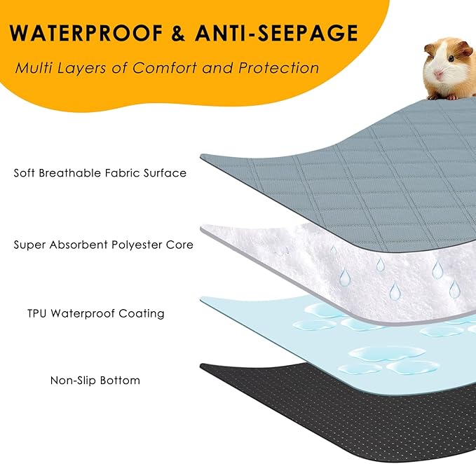 4 Pack Guinea Pig Cage Liners for C&C 2x1 Habitat Washable Guinea Pig Bedding Super Absorbent | Waterproof | Non Slip| Reusable Guinea Pig Pee Pads for Small Animals Cages-28 x 14 Inch