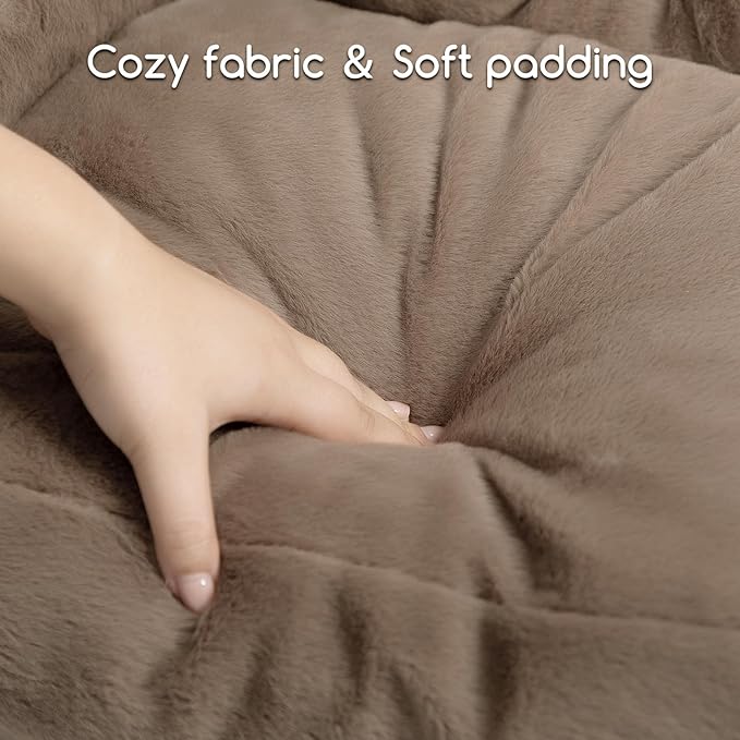 Hollypet Fluffy Plush Pet Sofa Soft Calming Pet Sofa Beds for Medium Small Cats and Dogs, Dark Brown