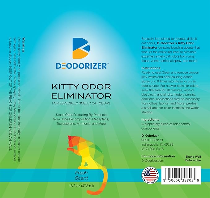 Kitty Odor Eliminator - Eliminates Strong Cat Odors, Litter Box Deodorizer, Stop Odors from Cat Urine, Feces, Territorial Spray - 16oz Spray