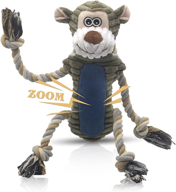 Funny Plush Dog Chew Toys, Squeaky Dog Toys, Interactive Tug of War Puppy Toys, Stuffed Dog Toys for Small, Medium and Large Dogs - Monkey