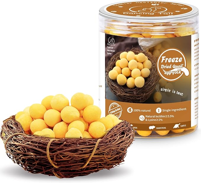 Freeze Dried Cat and Dog Treats, Limited Ingredient Quail Egg Yolk Healthy Tasty Snacks for Training 8.8 Ounce