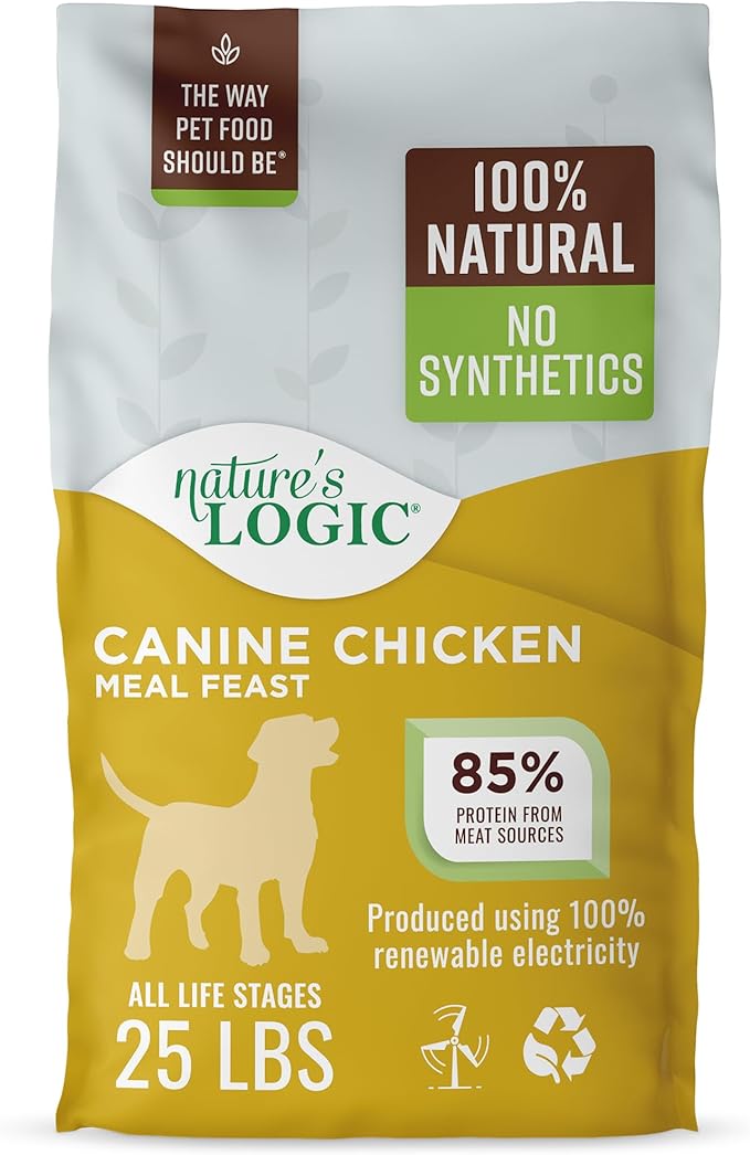 NATURE'S LOGIC Dry Dog Food - 100% Natural - No Synthetics - for All Ages, Sizes, Breeds - Free from Common Allergens, High Protein - Chicken Meal Feast, 25lbs