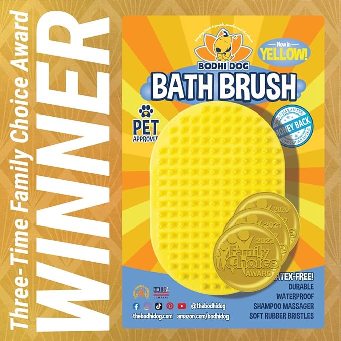 Bodhi Dog Shampoo Brush - Pet Grooming & Bath Supplies for Dogs and Cats - Bath Brush for Long & Short Hair - Premium Scrubber for Shower, Bathing & Massage (One Pack, Yellow)