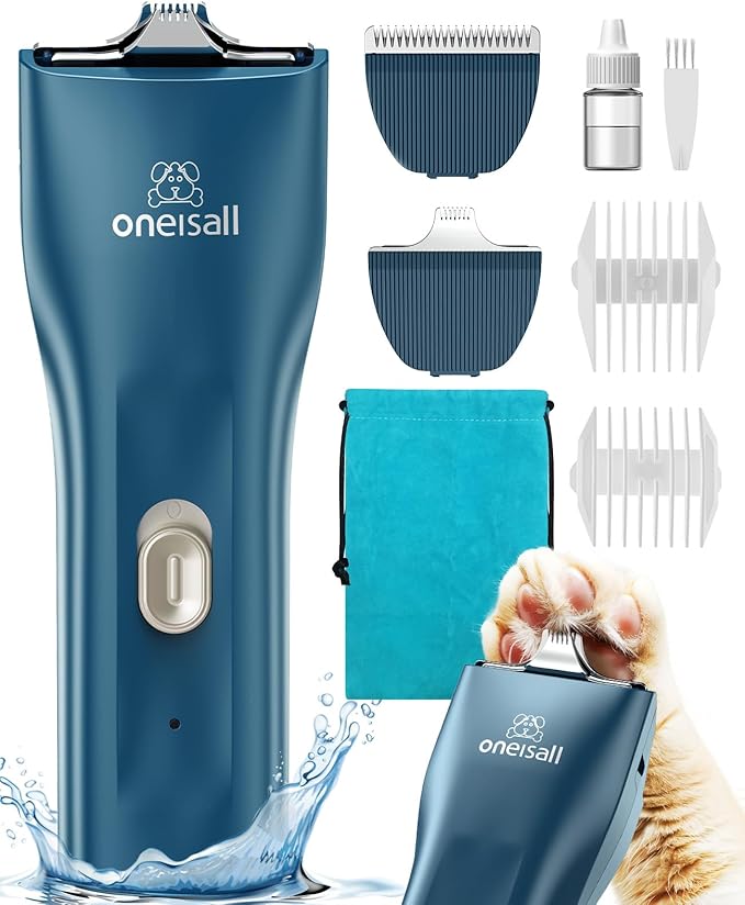 oneisall Quiet Pet Clippers, Cat Clippers for Matted Hair, Cordless Cat Hair Trimmer for Paw, Waterproof Pet Trimmers for Cats, Pet Shaver for Dogs and Cats