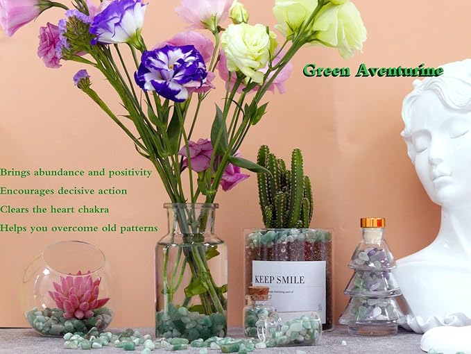 Green Aventurine Healing Crystal Chips Bulk Gemstones Sets Tumbled Crushed Stones Crushed Crystals Natural Rocks for Fountain Rocks Decoration Reiki Energy Balancing Meditation Aquarium Gravel 0.44lb