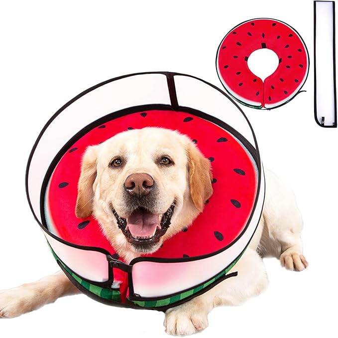 Inflatable Dog Cone Collar with Enhanced Anti-Licking, Soft Neck Donut for Dogs Cats, Recovery Pet Cone Collar After Surgery for Large Medium Small Dogs… (Watermelon, Large)