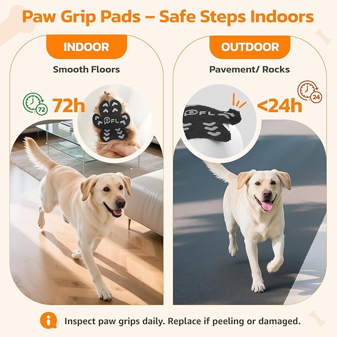 Anti Slip Dog Paw Protector Pads for Senior Dogs, Paw Pads for Dogs Traction, Disposable Self Adhesive Paw Grips for Old Dog on Slippery Hardwood Floor, Black 12 Sets (48pcs) XXL (61-80lbs)