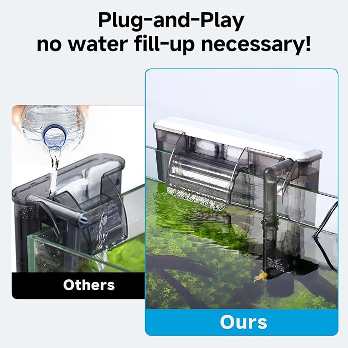 AQQA Quiet 30-50 Gallon Fish Tank Filters - Auto Start Hang on Back Aquarium Filter, Adjustable Flow, Deodorization Decontamination Filter System AQ168 (8W 200GPH)