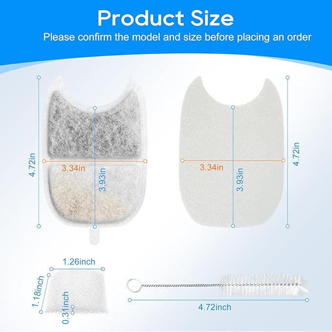8+8 Set Cat Water Fountain Filters & Pump Sponges for 135 fl oz/4L Wilreless Cat Water Fountain, Replacement Filters & Sponges Pet Drinking Fountain Battery Operated for YPD-C004S,YPD-C004P