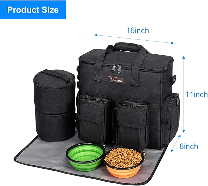 Dog Travel Bag, Airline Approved Pet Travel Bag with 2 Dog Treat Training Pouches for Weekend Pet Travel Supplies & Accessories, Black