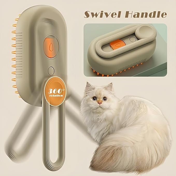 Cat Steam Brush for Shedding, 4 in 1 Cat Steam Brush for Massaging and Cleaning Shedding Pets, Anti Static Pet Hair Cleaning Comb, for Long and Short Hair Cats and Dogs Grooming Tool (Brown)