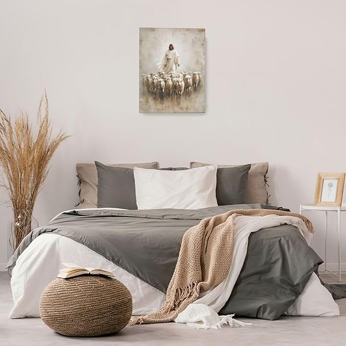Jesus and Lamb Wall Art Christian Jesus Lamb Canvas Wall Decor Christ Religious Pictures painting Print Framed Artwork Decorations Gifts for Living Room Bedroom Prayer Room Church 16"x20"