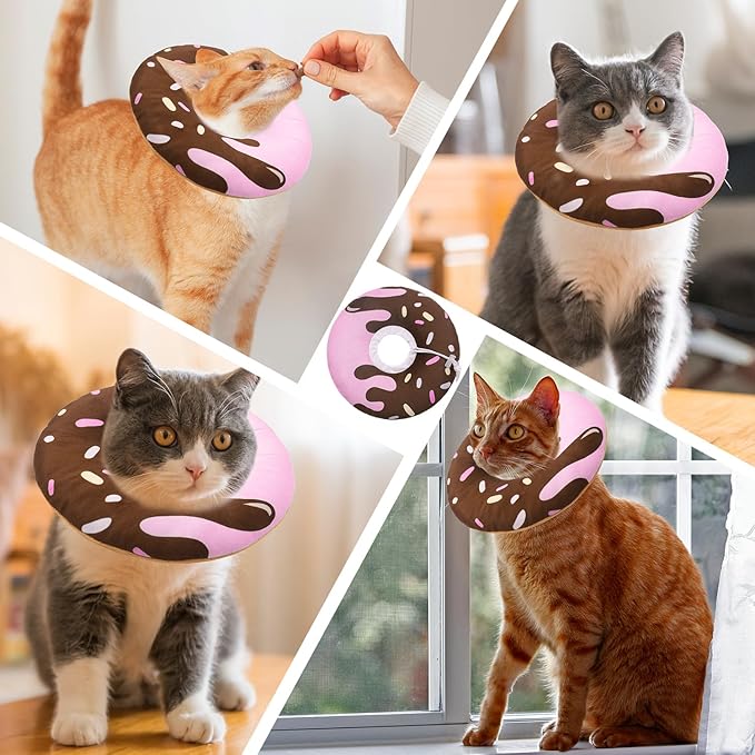 Cat Cone Collar Soft, Adjustable Cat Recovery Collar Kitten Cones to Stop Licking, Cute Donut E Collar After Surgery, Elizabethan Kittens Protective Cones After Spay (Chocolate, Small)