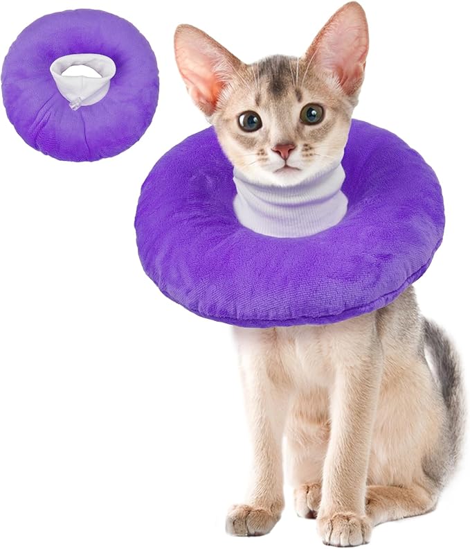BRKURLEG Cat Recovery Collar Soft Cat Cones Pet Neck Protector Adjustable Kitten Cones to Stop Licking After Surgery Pet Elizabethan Collar for Cats Kittens, Purple, S