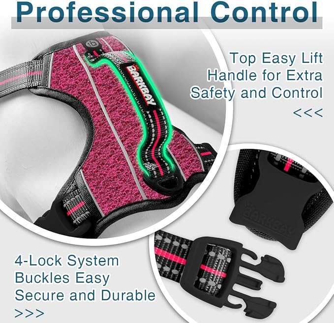 BARKBAY Dog Harness No Pull with ID Tag Pocket - Heavy Duty, Reflective, Easy Control for Large Dogs(Pink/Black,XL)