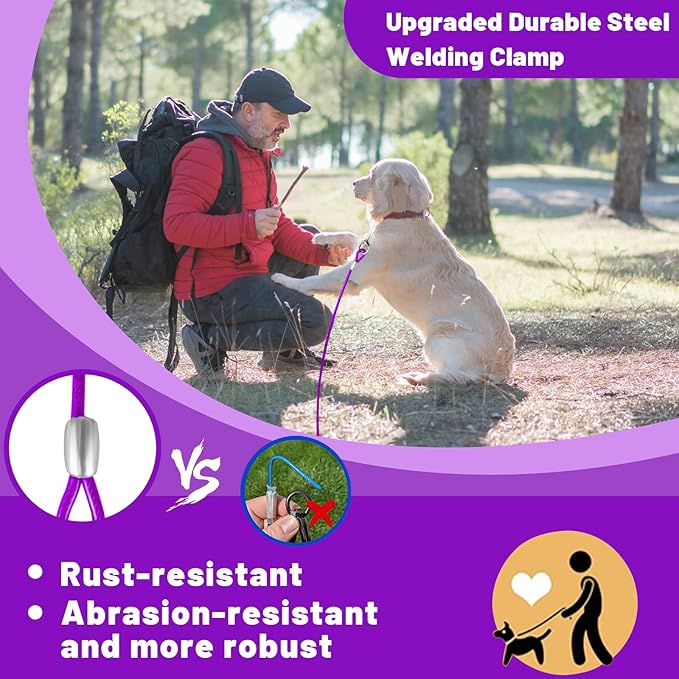 Dog Tie Out Cable 10/15/20/25/30 FT Runner for Yard Steel Wire Cable with Durable Superior Clips Purple Chains for Outside Dog Lead for Large Up to 165 Lbs