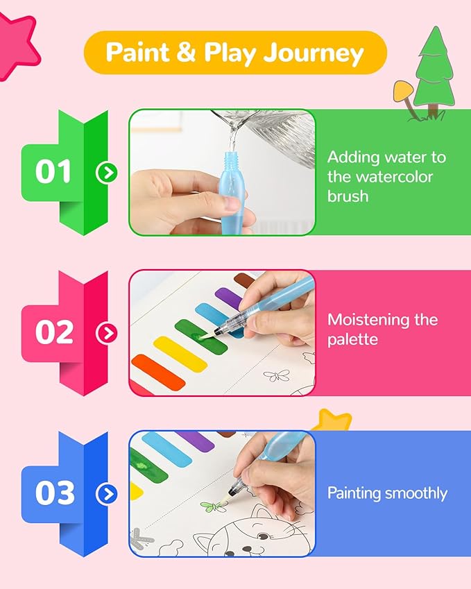 TECJOE Paint with Water Coloring Books for Toddlers, A to Z 26 Pages Animal Watercolor Paint Set with 3 Brushes, Mess Free Painting Activity for Kids Ages 4 5 6 7 8, Christmas Gifts Arts & Crafts Toy
