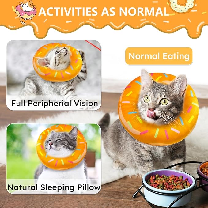 Cat Cone Collar Soft, Cat Recovery Collar for Wound Healing Cute Donut Adjustable Kittens Cones to Stop Licking Comfortable Lightweight Neck Elizabethan Collars for Cats Kittens After Surgery