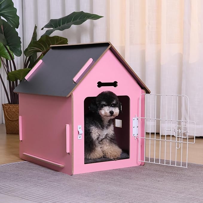 Dog House Indoor for Small Dogs or Cats, Cozy Wooden Design, Small Indoor Bed House, with Air Vents and Elevated Floor Warm Dog Cave