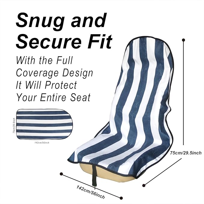 Car Seat Cover Protector Front Seats,for Gym Workout,Running,Swimming,Beach and Hiking,Waterproof Sweat Towel Bucket Seat Covers for Cars SUV Trucks (Blue Stripe, 2Pcs)