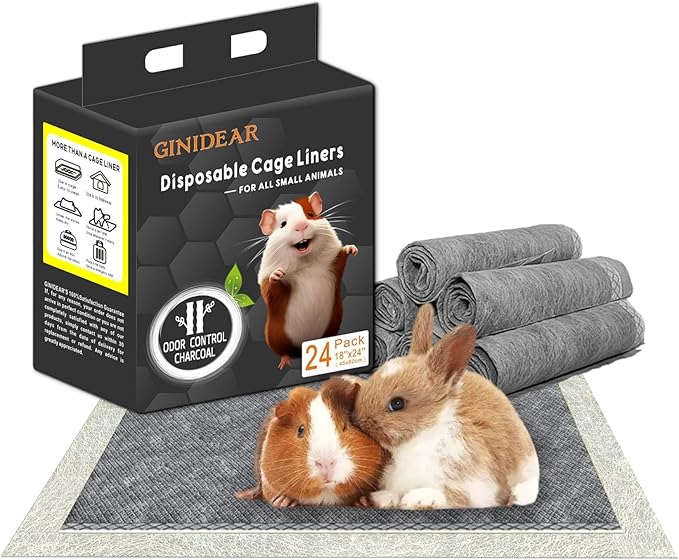 Guinea Pig Bedding, Disposable Guinea Pig Cage Liners, Charcoal Odor Controlling Absorbent Waterproof Pee Pads for Rabbits, Hamster and Other Small Animals. 18''x24'',24 Count