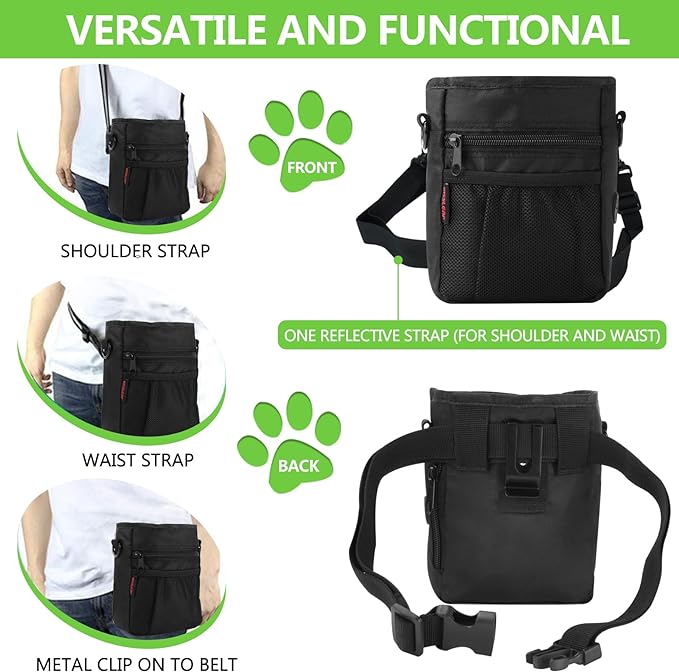 Dog Treat Pouch with Magnetic Closure, Treat Pouches for Pet Training, Large Dog Treat Training Pouch and Dog Clicker, Dog Training Treat Pouch Built-in Poop Bag Dispenser, Hands-Free Snack