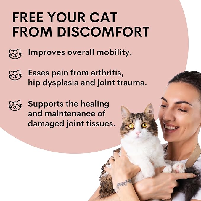 Hip and Joint Supplement for Cats - Glucosamine, Chondroitin, MSM for Joint Hip Care, Arthritis Pain Relief, Mobility Support, Cartilage Health, Inflammation Reduction - Senior Cat Support, 60 Scoops