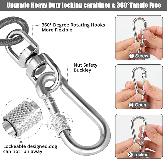 jenico Dog Tie Out Cable - 25ft Dog Lead for Yard - Heavy Duty Dog Chain with Shock Spring - Outdoor Tether Leash for Small Large Dogs Up to 500 lbs