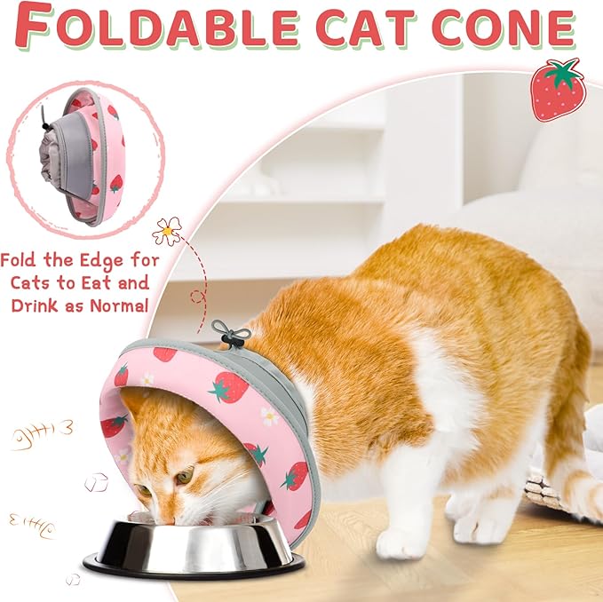 Cat Cone Collar Soft to Stop Licking, Adjustable, Foldable Lightweight Kitten Cones After Surgery Recovery for Cats & Kittens, Cat Cone Alternative (Pink, L)