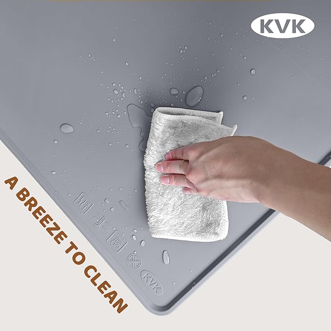 KVK Extra Extra Large Silicone Dog Food Mat 39.4×43.3in and 128oz Silicone Bag Set, Super Size Waterproof Pet Feeding Mat & Container, Non-Slip, Chew-Resistant Floor Protection (Cool Grey&Teal)
