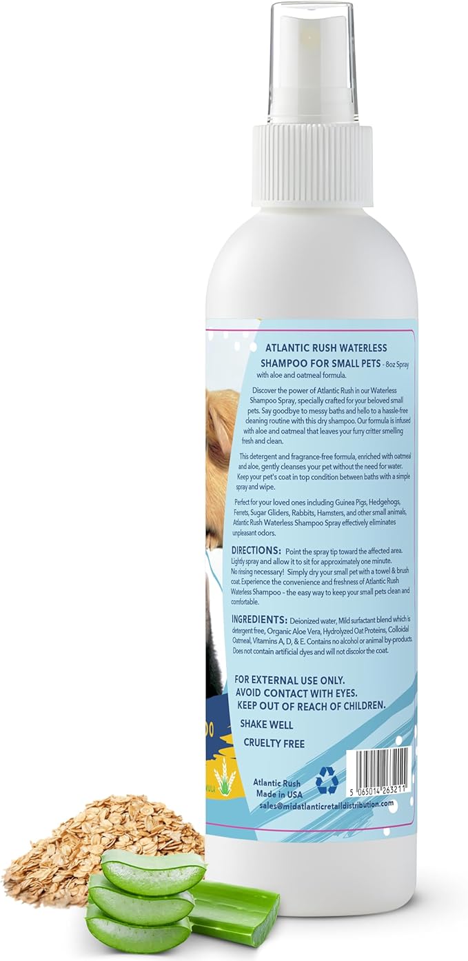Waterless Shampoo for Small Critters - 8oz Cruelty Free Dry Shampoo - No Rinse for Pet Ferrets, Guinea Pigs, Hedgehogs, Sugar Gliders, Rabbits & Hamsters (8 oz, Fragrance Free)