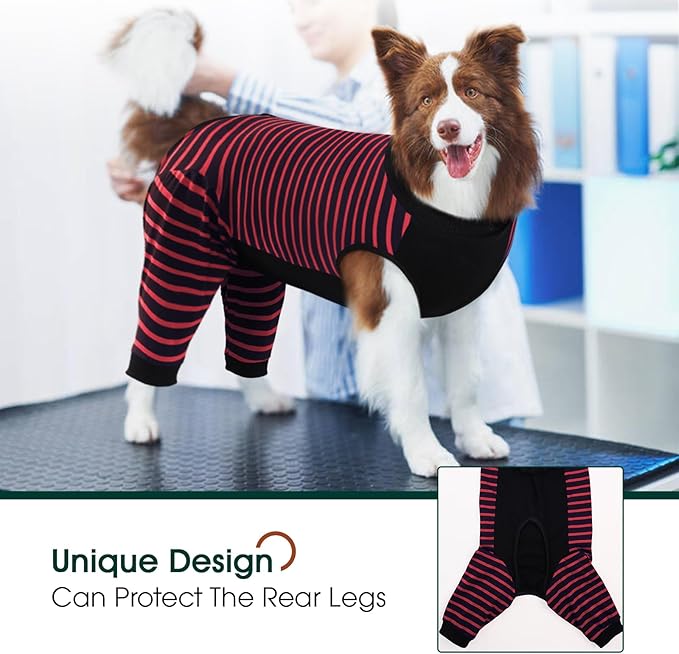 Kuoser Dog Recovery Suit for Back Legs,Soft Dog Surgery Suit with Sleeves to Stop Licking,Dogs Recovery Sleeve Elbow Protector Pet Surgical Onesie for Abdominal Wounds Dogs Cone Alternative,Red M