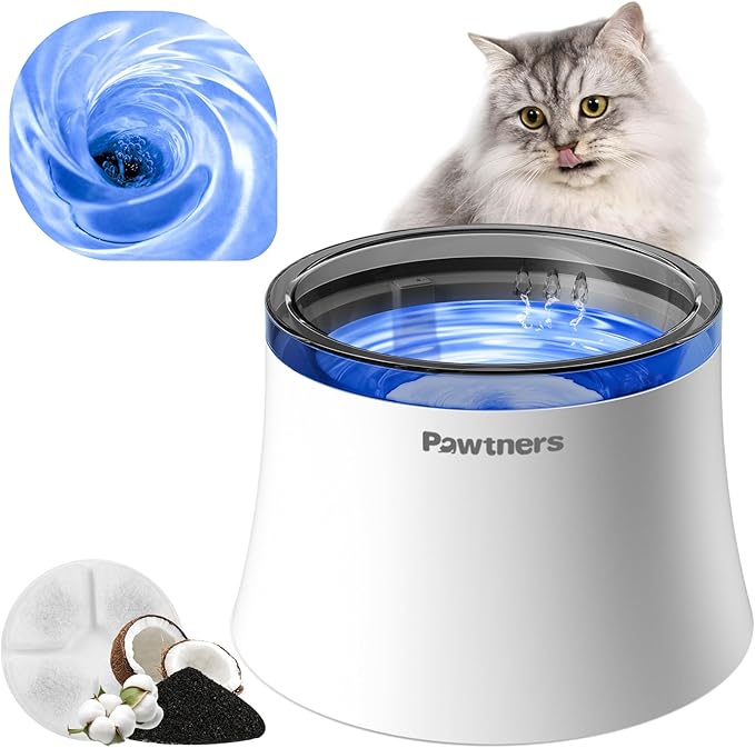 Cat Water Fountain with Vortex Filtration Design, 3.5L/123oz Water Dispenser for Large Medium Cats & Small Dogs, Automatic No Spill Cat Water Bowl with Deep Drinking Area and Ultra-Quiet Pump