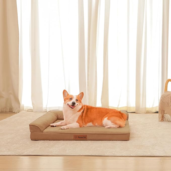 Chew Proof Dog Bed, 3" Memory Foam Dog Bed for Medium and Large Dogs, Removable and Washable Microsuede Cover, Waterproof Liner, Nonskid Bottom, 41x27 Inches XL Khaki