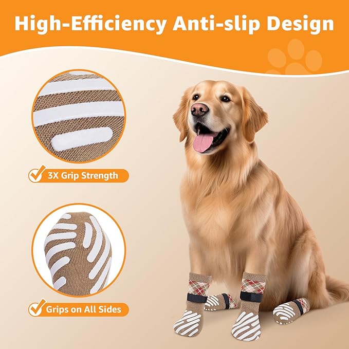 LOOBANI Dog Socks to Prevent Licking Paws - Dog Socks for Hardwood Floors Anti Slip for Traction Control - Dog Grippy Socks for Senior Dog Small Medium Large Dogs on Tile Floors, Caramel L
