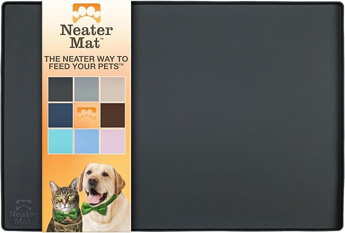 Neater Pet Brands Neater Mat Pet Mats for Food and Water, Cat & Dog Bowl Mat Waterproof Silicone, Feeding Tray, Dog Food Mats for Floors, Placemat w/Raised Edge for Under Bowls, 32" x 24", Black