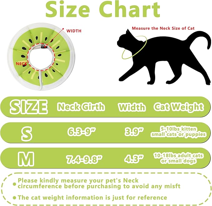 Soft Adjustable Cat Cone Collar, Comfortable Recovery Collar for Cats After Surgery (Kiwifruit, Medium)